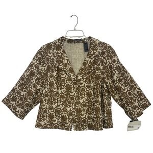 Liz Claiborne Blazer Cropped Jacket Brown Floral Print Career XL